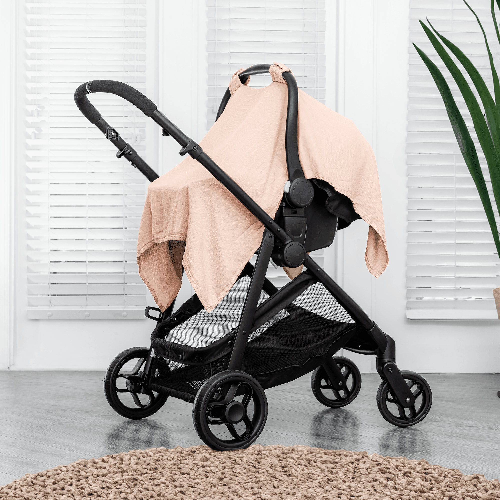Comfy Cubs Baby Car Seat Cover - Soft, Breathable & Lightweight Large Car Seat Canopy, Blush