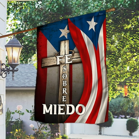 FLAGWIX Christian Flag - Faith over Fear in Spanish Puerto Rico Flag MLH2084Fv1 - House Flag (29.5" x 39.5")