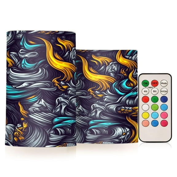 Flickering Flameless LED Candles set of 2 Battery Operated 18-Key Remotes Timer Halloween Fall Decor Fierce Fire and Smoke D3''xH4''5''