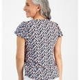 thumbnail image 2 of Jones New York Womens Printed Flutter Sleeve Jersey, Blue, Petite, PL, 2 of 2
