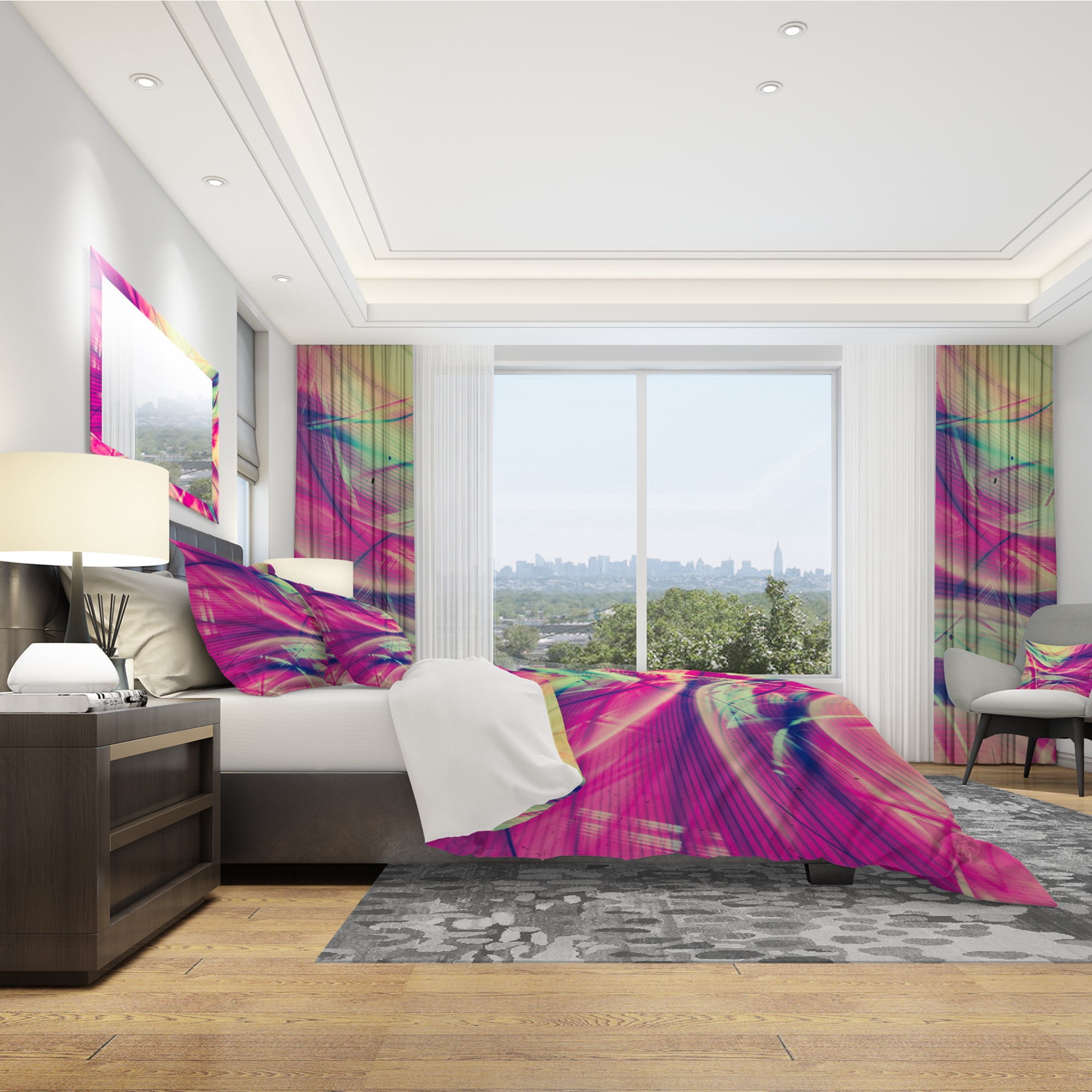 Designart 'Pink and Yellow Vintage Abstract' Modern & Contemporary Duvet Cover Set