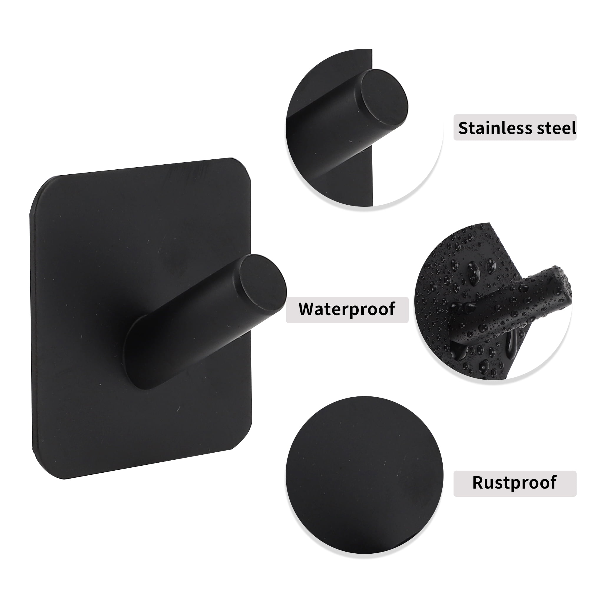 Unique Bargains 4Pcs Adhesive Hooks Wall Hooks Stick on Bathroom Kitchen Black