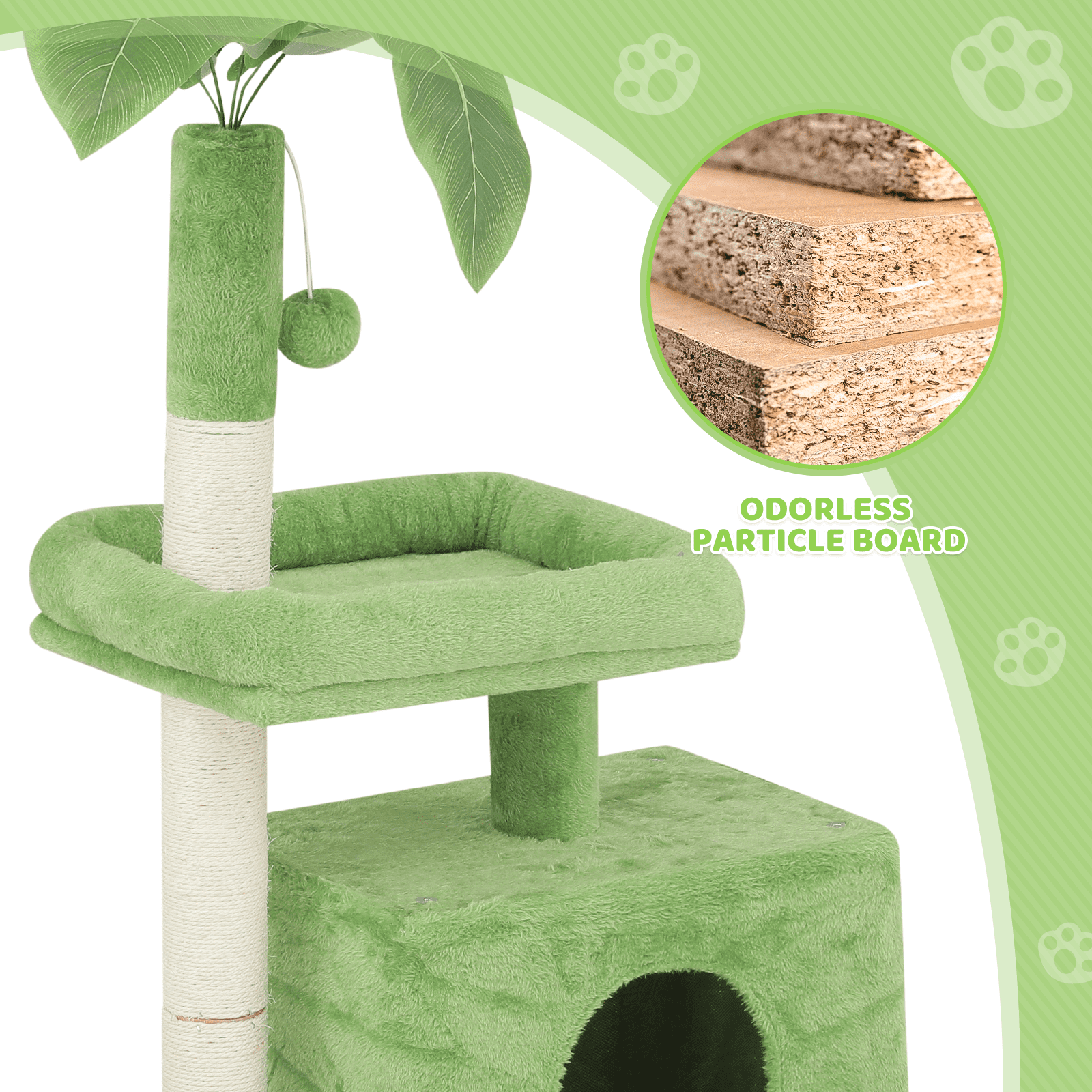 Magshion Cat Tree for Indoor Cats with Green Leaves, 32'' Cat Tower for Indoor Cats with Rest Area, Plush Cat House with Cat Cave and Sisal Scratching Posts Cat Furniture, Green