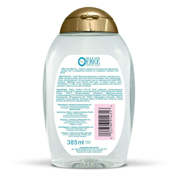 Touhou Sæt tabellen op grube OGX Weightless Hydration Coconut Water Shampoo 3 oz - Walmart.com