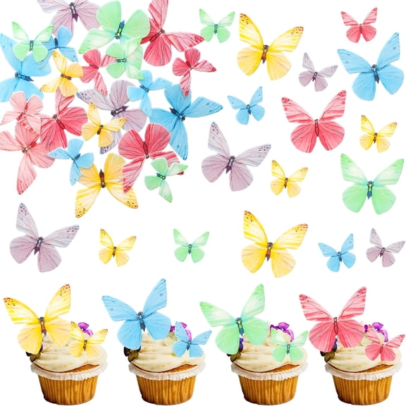 BESTSKY 72Pcs Edible Butterfly Cupcake Toppers Mixed Color Cake Picks Cute Butterfly Cake Decorations for Baby Shower Theme Boys Girls Birthday Party Decorations Supplies Colorful