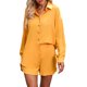 thumbnail image 3 of VISgogo, pantalones cortos para mujer, traje de ocio, estampado a la moda/color sólido, manga larga, camisa de un solo pecho, pantalones cortos con cintura elástica VISgogo moda, 3 of 9