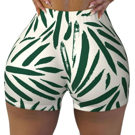 Workout Shorts Women  Palm Branch With Leaves Biker Shorts for Women Running Gym Spandex Shorts Tummy Control