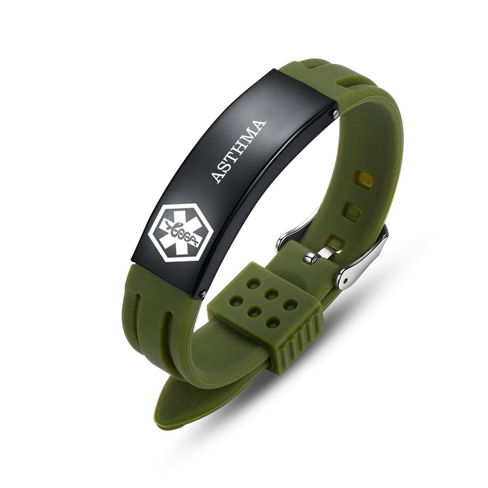 Silicone Sport Medical Alert ID Bracelet Black Rubber Brands Customized  Asthma Wrist Adjustable | Wish