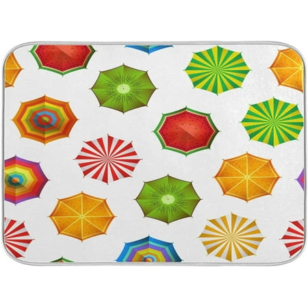 

SKYSONIC Dish Drying Mat Kitchen Counter Summer Beach Umbrellas Pattern Absorbent Microfiber Drying Rack Pads 16x18 inch for Countertop Dishes Large Drain Mats and Protector Coffee Bar Mats