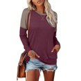 thumbnail image 2 of Womens Tops Color Block Pullover Long Sleeve T Shirts with Pockets Crew Neck Tunic Blouse, 2 of 5