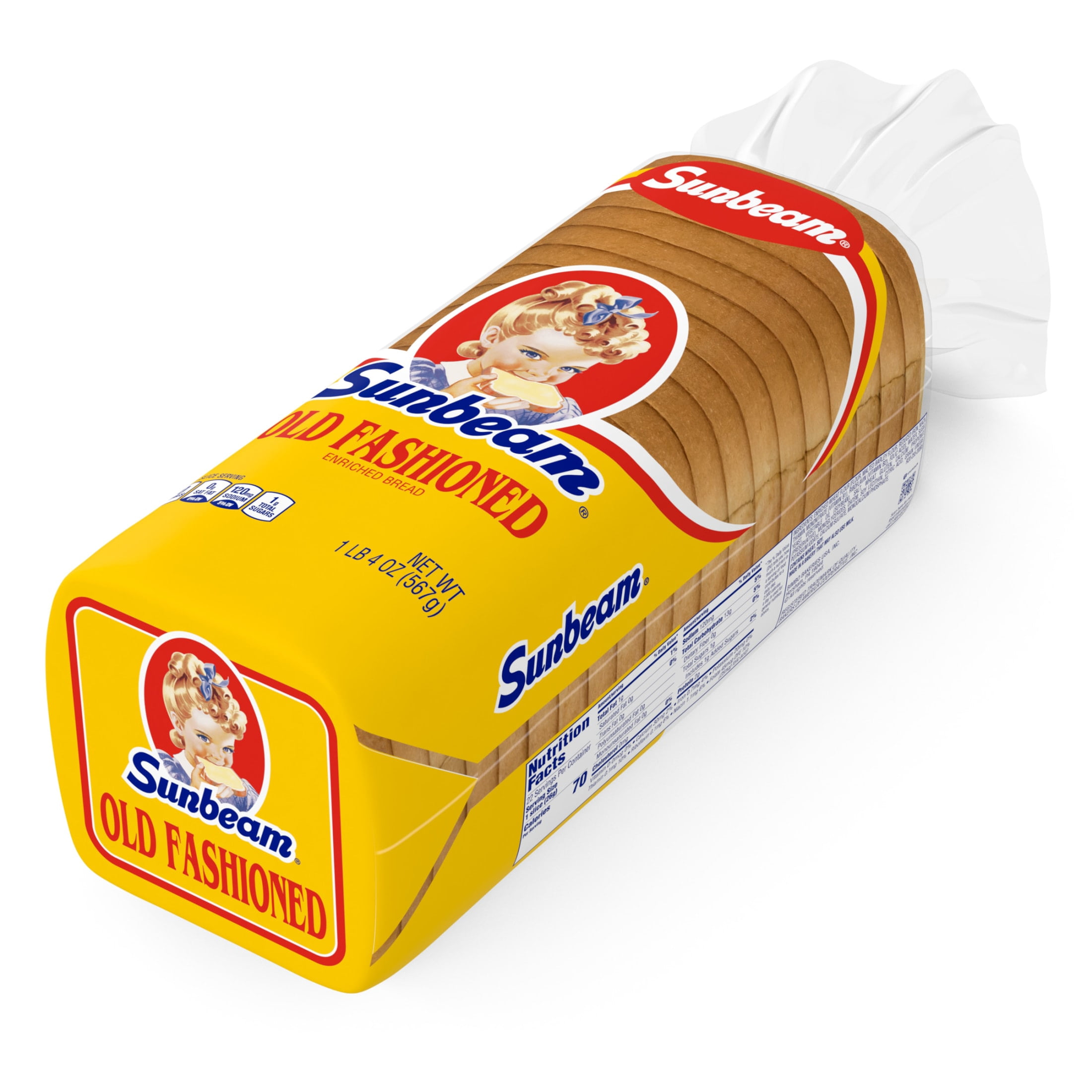 Sunbeam Old Fashioned Bread, 20 oz, Plain White Bread, Bag