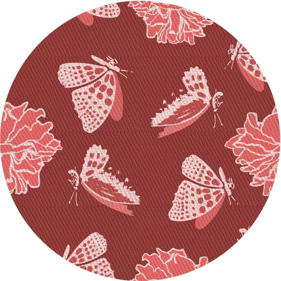 Ahgly Company Machine Washable Indoor Round Transitional Red Area Rugs, 4' Round
