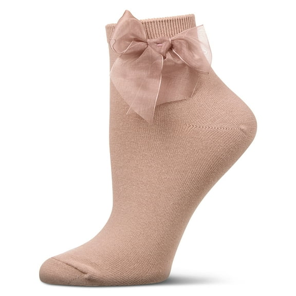 MeMoi Women's Cotton Rich Tulle Bow Trimmed Ankle Sock - Womens - Female, 9-11, Blush