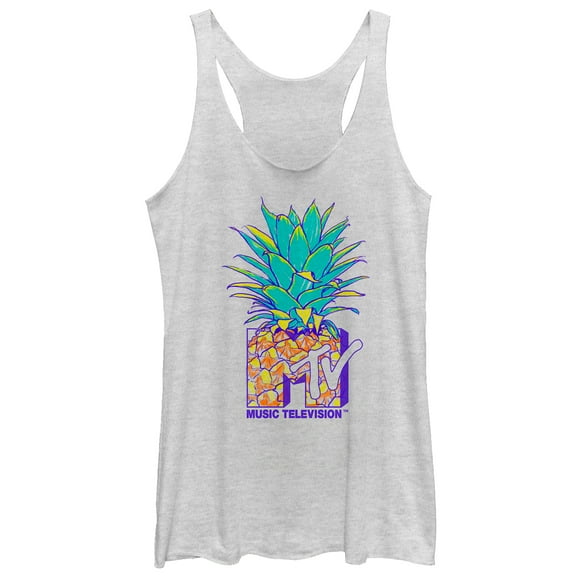 Women's MTV Pineapple Logo Racerback Tank Top White Heather Medium