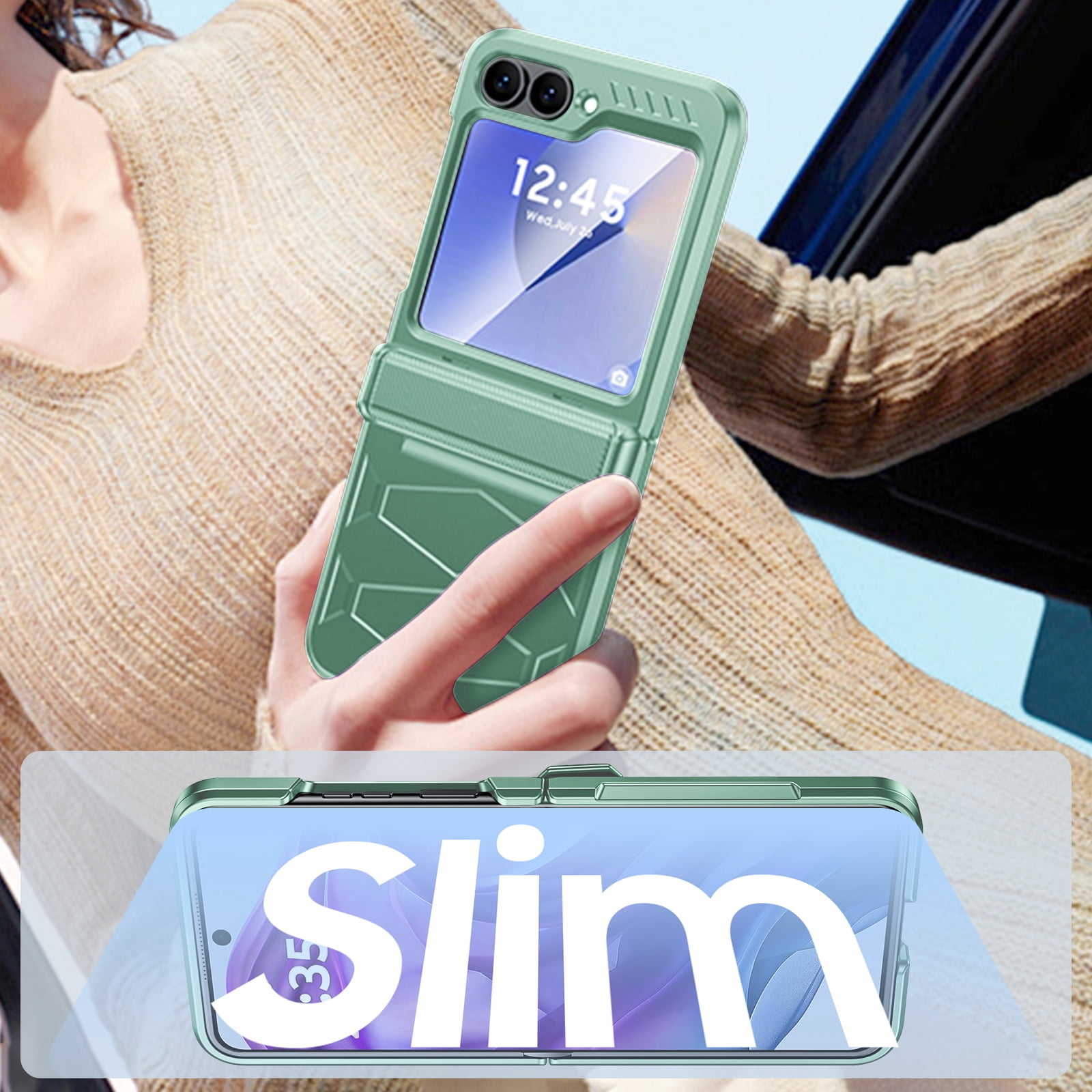 Oupeigar for Samsung Galaxy Z Flip 6/7 FE Phone Case,with Screen Protector,Wireless Charging,All-Inclusive Rugged Shockproof Phone Case-Mint green