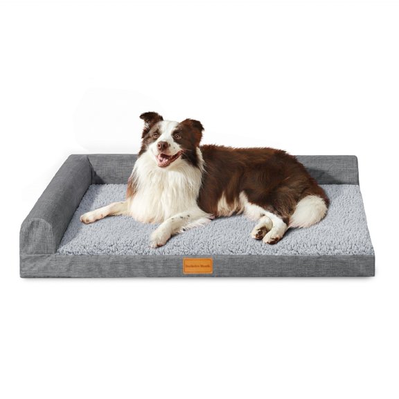 Exclusivo Mezcla L-Shaped Pet Couch Bed with Removable and Washable Cover 36"x24", Orthopedic Dog Bed for Medium Dogs with Non-Slip Bottom, Grey