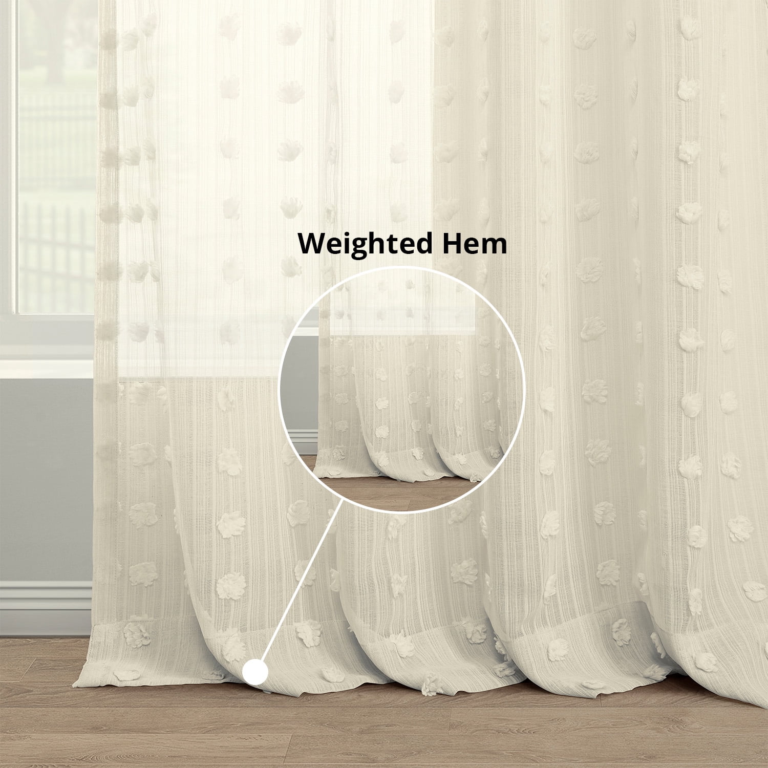 Strasbourg Dot Patterned Faux Linen Sheer Curtain (1 Panel), Strasbourg Dot, 50W X 84L