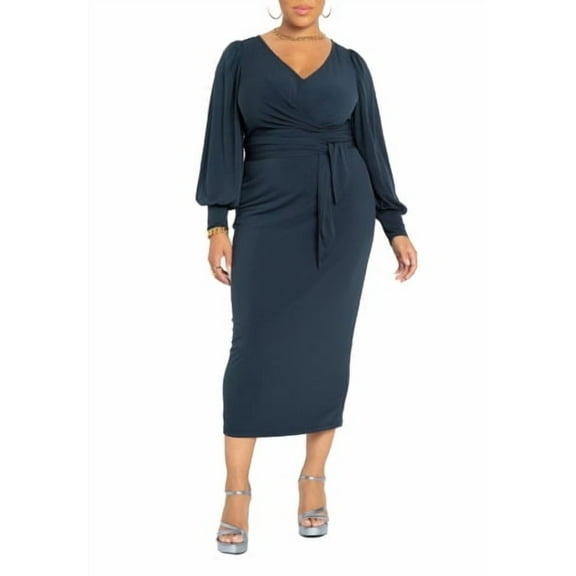 ELOQUII Women's Plus Size Cross Front Midi Dress