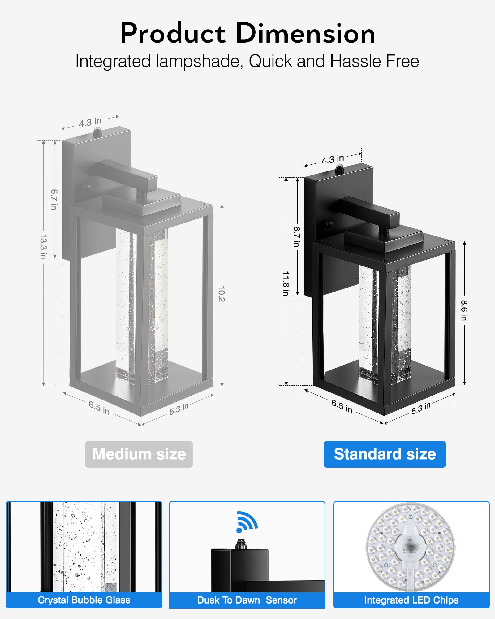 VIANIS Porch Lights Outdoor Dusk to Dawn, Black Outside Light Fixtures for House, Exterior Lighting Wall Mount for Garage Modern Outdoor Wall Sconce Lantern for Coach with Crystal Bubble Glass