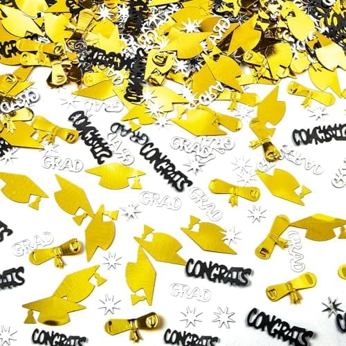 Gold Silver and Black Graduation Confetti 2026, 1000 Pcs Class of 2026 Table Centerpiece Grad Confetti for 2026 Graduation Party Decorations Supplies