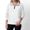 thumbnail image 2 of idosla Women's Quilted Sweatshirts Zipper Neck Long Sleeve Textured Solid Casual Loose Fashion Fall Pullover Tops (White, M), 2 of 8