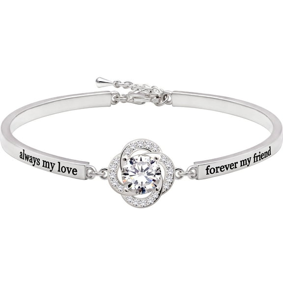 ALOV Jewelry Sterling Silver "always my love forever my friend" Cubic Zirconia Bracelet