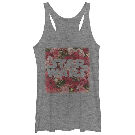 Women's Star Wars Rose Floral Print Logo Racerback Tank Top Gray Heather X Large