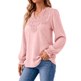 thumbnail image 3 of Fantaslook Blouses for Women Lace V Neck Long Sleeve Blouse Pleated Chiffon Pom Pom Shirt Dressy Casual Fall Tops, 3 of 10