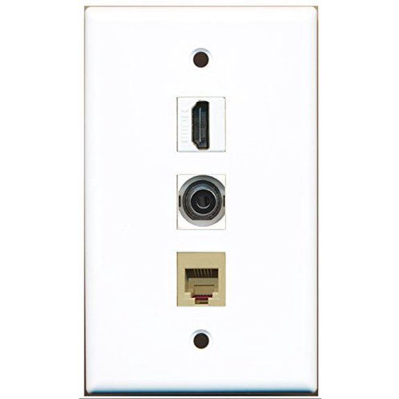 RiteAV - 1 Port HDMI and 1 Port Phone RJ11 RJ12 Beige and 1 Port 3.5mm Wall Plate