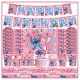 thumbnail image 2 of Suministros para decoraciones de fiesta de cumpleaños de Disney Stitch, platos de papel en ángulo de Lilo&Stitch rosa, servilletas, vasos, globos, vajilla para baby shower, 2 of 5