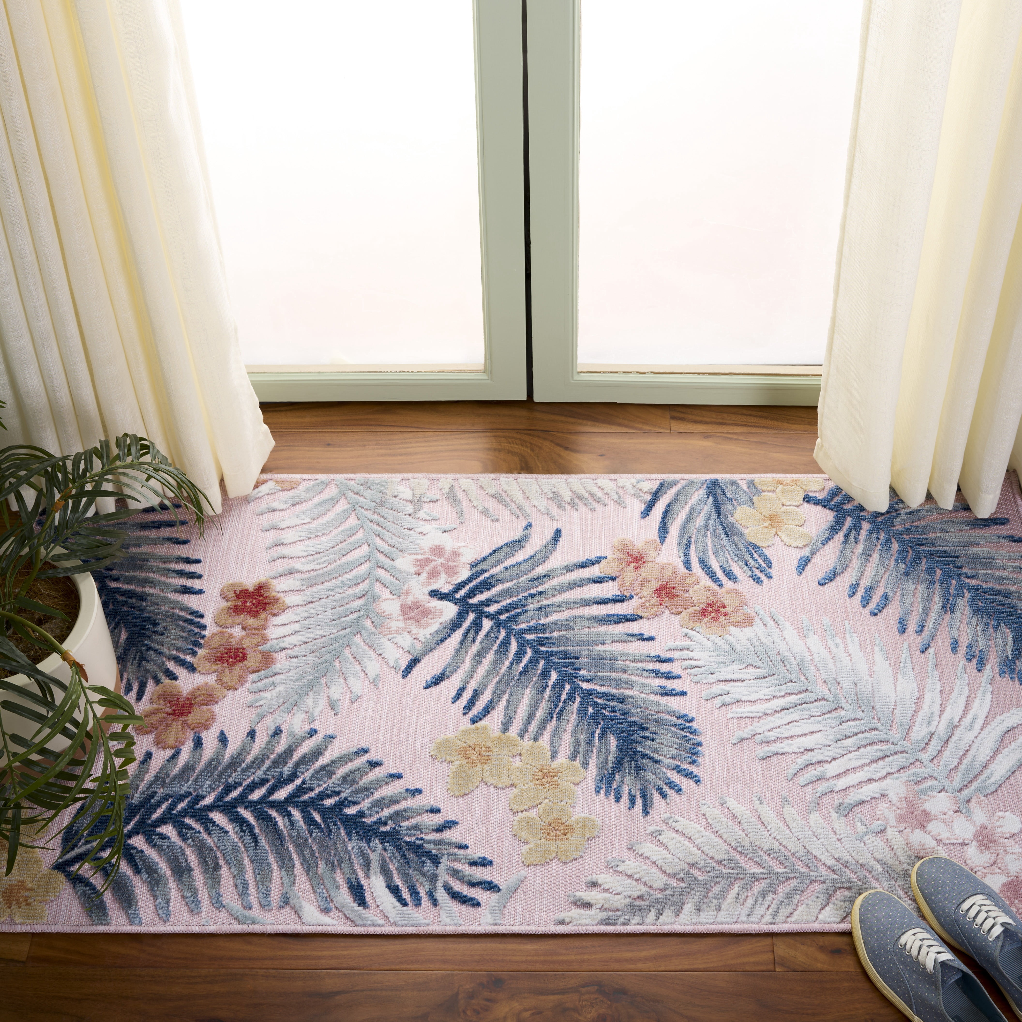 SAFAVIEH Cabana Kade Botanical Indoor/Outdoor Area Rug, Grey/Navy, 4' x 6'