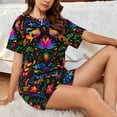 thumbnail image 4 of Honeii Mexican Flower Traditional1 for Women's Summer Pajama Set featuring Soft Short Sleeve Shirt & Matching Bottoms with Convenient Pockets for Relaxed Home Wear-4X-Large, 4 of 6