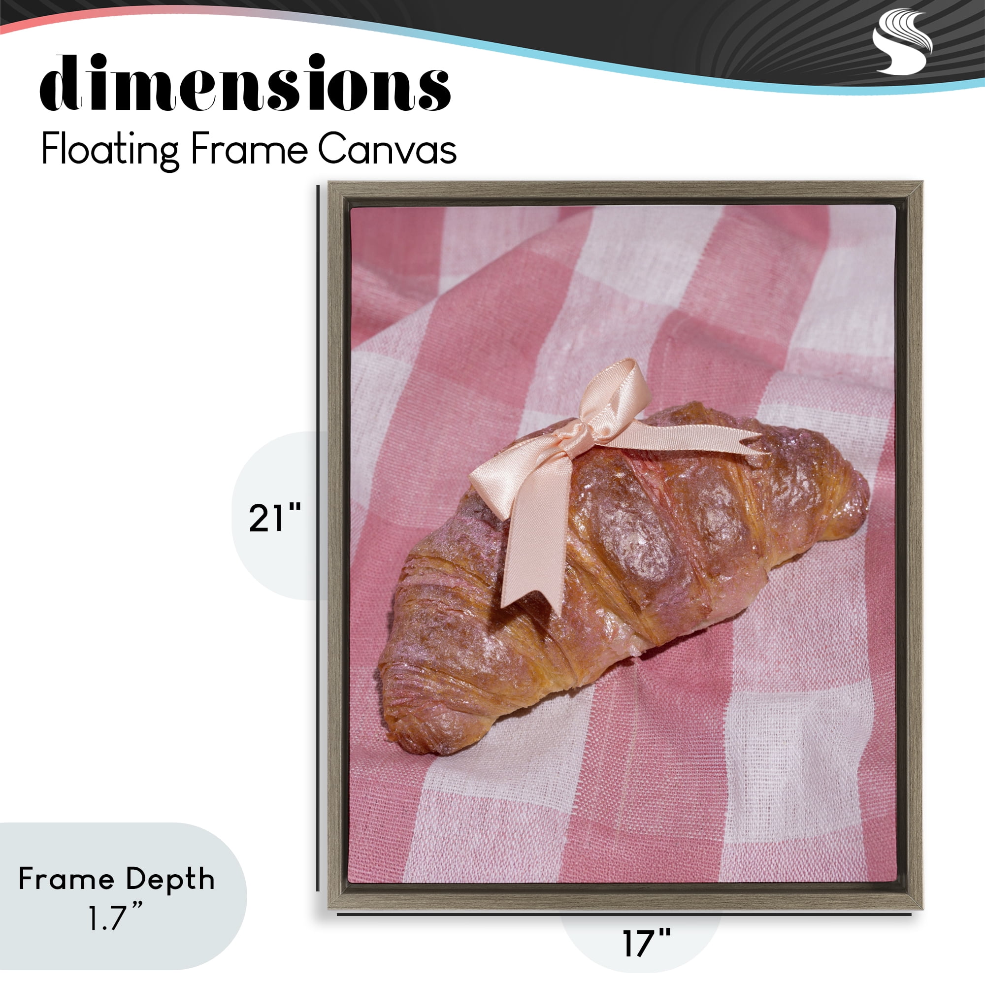 Stupell Industries Glam Ribbon Croissant Brown Framed Floater Canvas Wall Art, design by LISH Creative