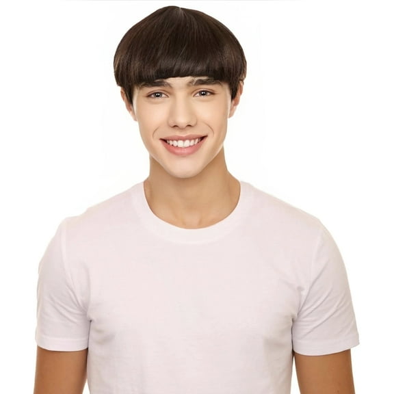 Black Bowl Cut Short Wig for Adults - Retro Synthetic Hairpiece for Halloween Cosplay Events