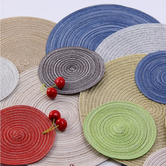 WHAMVOX Round Cotton Linen Woven Placemat Western Food Pad Kitchen Non-slip Heat Resistant Coaster Table Mat for Dining Table (Black, S)