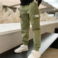 thumbnail image 4 of 2 Pack Cargo Pants for Boys Size 10 Kids Cotton Parachute Pants Casual Elastic Waist Baggy Cargo Pants with Pockets Active Sweat Pants Teens Workout Joggers Pant Athletic Running Outdoor Sweatpants, 4 of 7