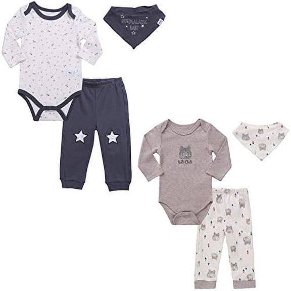 Asher & Olivia Baby Boys Twin Outfits Long-Sleeve Onesies Pant Bib Clothes Set