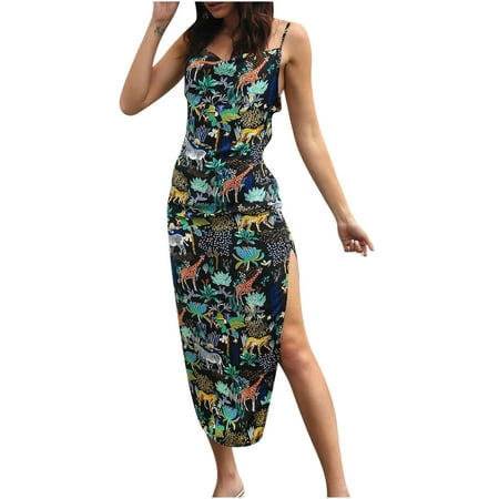 

YUNAFFT Women Dresses Plus Size Clearance Women s Fashion Bohemian Loose Sleeveless Print Dress Camis Sleeveless V-Neck Dress Fire Sale