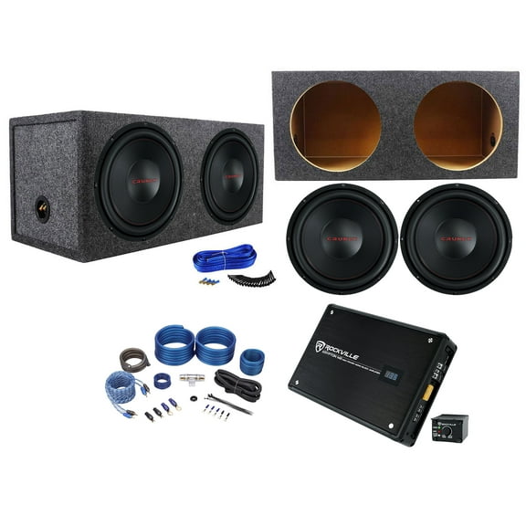 (2) Crunch CRW12D4 12" 800w Subwoofers Sealed Sub Box Mono Amplifier Amp Kit