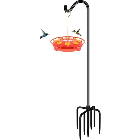 Upgrade Version Adjustable Shepherds Hook Bird Feeder Pole with 7 Prongs Base, 76 Inch Tall Heavy Duty Outdoor Garden Poles for Hanging Bird Feeders, Plant Baskets, Black (1 Pack)