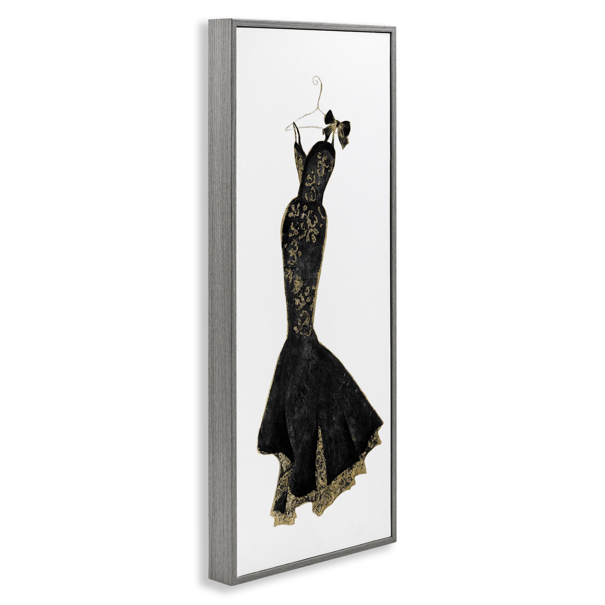 Stupell Industries Brocade Black Evening Gown Gray Framed Giclee Art, design by Janet Tava