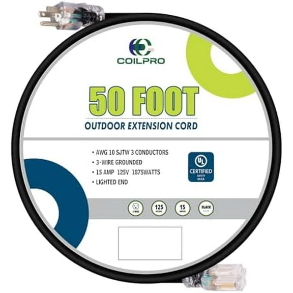 50FT Outdoor Heavy-Duty Extension Cord-10/3 SJTW Durable Extension Cable with 3 Prong Suitable for Gardens$$Tools & Hardware Other