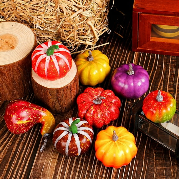Halloween Artificial Pumpkin and Gourd, 8Pcs Harvest Mixed Small Fake Pumpkin Thanksgiving Halloween Party Decoration