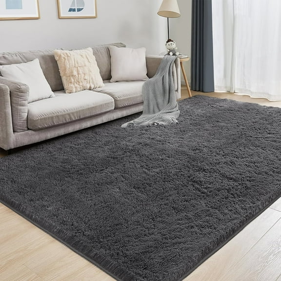Cshidworld Ultra Soft Rug for Living Room, 5X8 Fluffy Shag Area Rug for Bedroom, Modern Shaggy Carpets Fuzzy Rug for Teens Dorm Bedside Home Decor Aesthetic, Heavy Duty Non Slip, Dark Gray