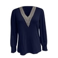 thumbnail image 3 of Jinhomg Dressy Casual Shirts for Women Trendy Patchwork V-Neck Blouses Lightweight Comfy Long Sleeve Pullovers Business Work Tops Navy XL, 3 of 4