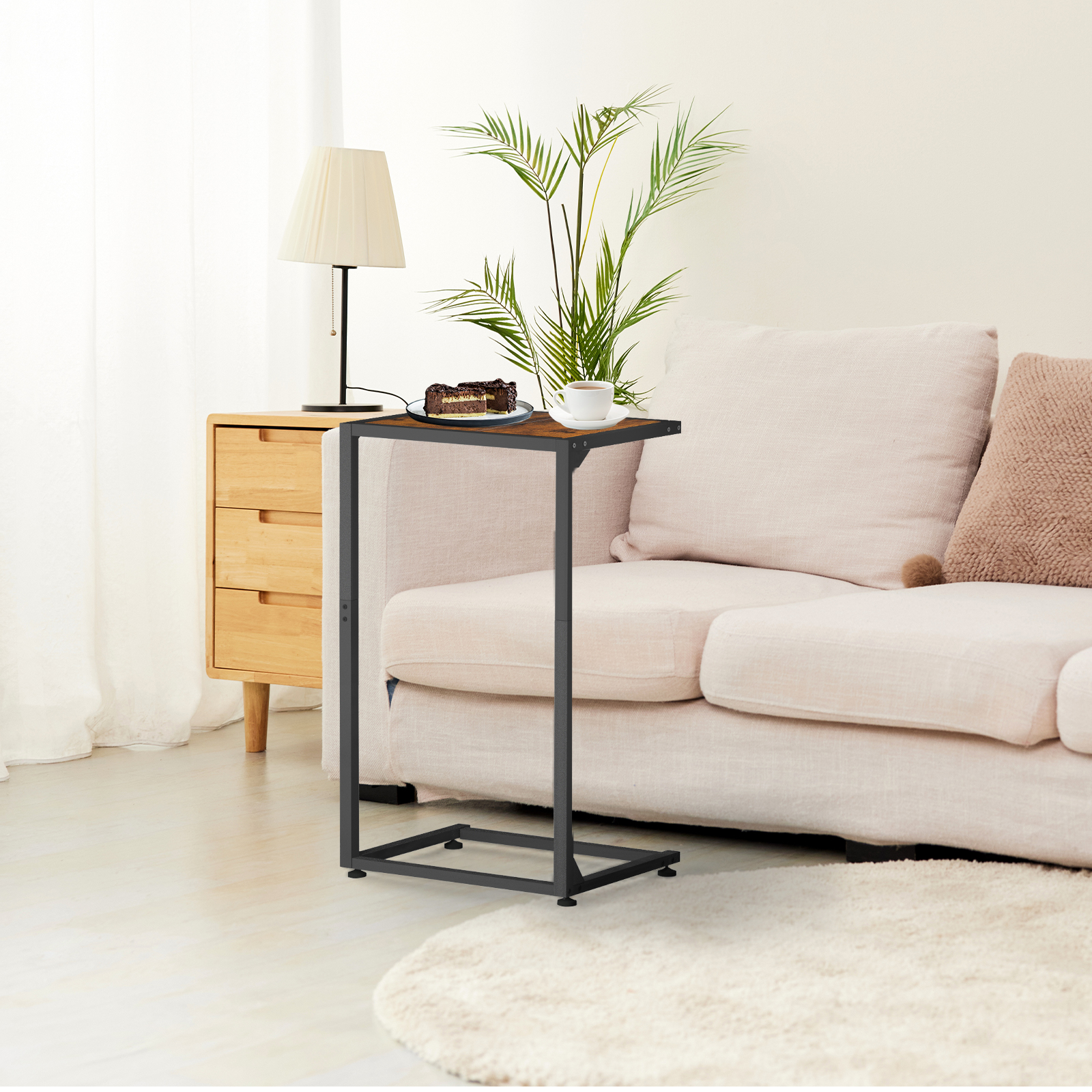 C End Table, Sofa Slide Sofa Table, TV Tray Snack Table, Small Side Table, Suitable for Small Space, Living Room, Brow