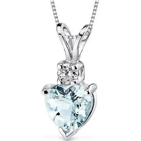 Oravo 0.75 Carat T.G.W. Heart-Shape Aquamarine and Diamond Accent 14kt White Gold Pendant, 18