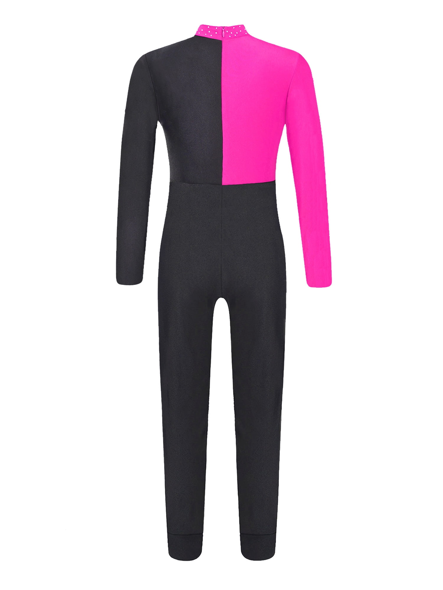 Doomiva Kids Girls Shiny Rhinestone Color Block Full Body