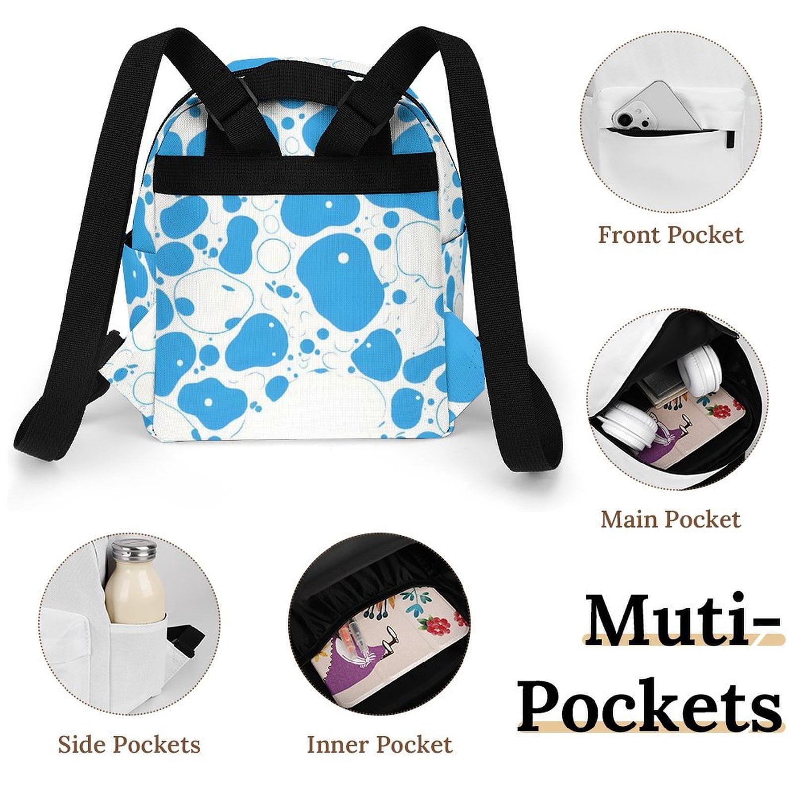 8.1×10in Casual Women'S Backpack With Anti-Contraction And Stretch For Sports Activities Travel Picnics Milk Cow Skin Print Style PowDerBlue_3
