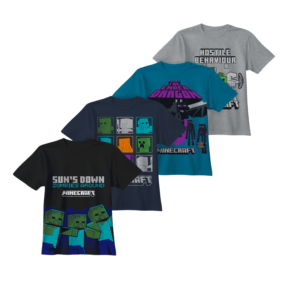 Minecraft Short Sleeve Graphic T-Shirt Set Creeper Skeleton Zombie 4-Pack (Little & Big Boys) Sizes 4&ndash;16